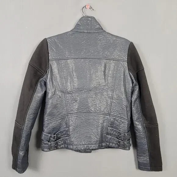 Bernardo Faux Leather Moto Biker Jacket Gray Asym Zip Buckle Hardware - Picture 2 of 10